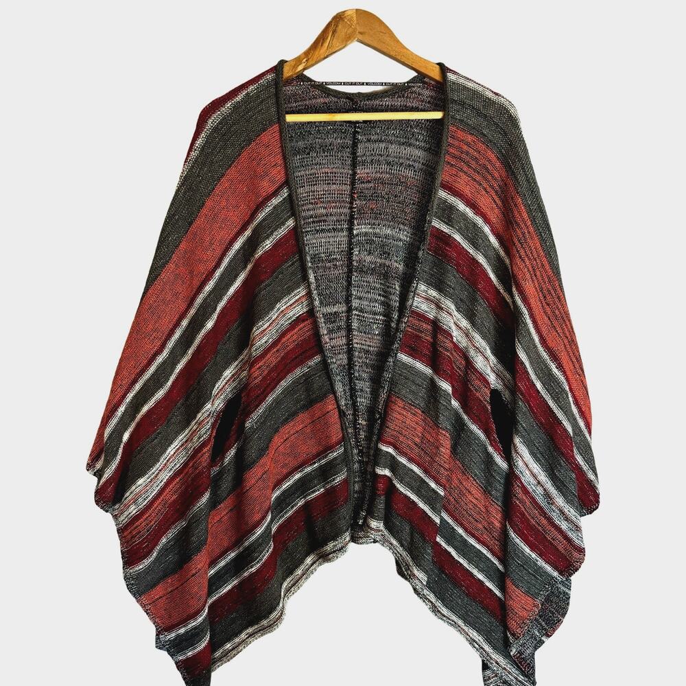 Volcom Poncho One Size Boho Striped Open Oversize… - image 1